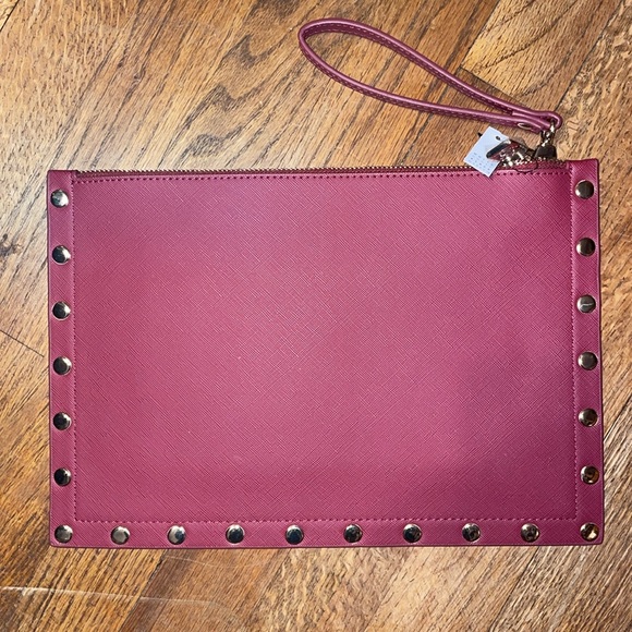 •WHITE HOUSE BLACK MARKET•NWT MAROON FLORAL SILVER STUDDED WRISTLET- CLUTCH - Picture 6 of 9